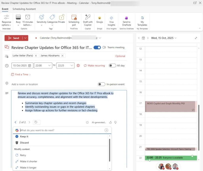 Intelligent agenda suggestions for a calendar event.

Agenda auto-draft.