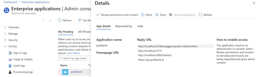 Seeking approval for the GuideAnts enterprise app.